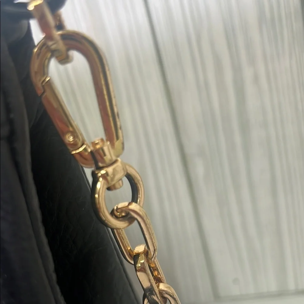 Tory Burch Bombe Fold-Over Crossbody/Clutch Black Pebbled Leather Bag